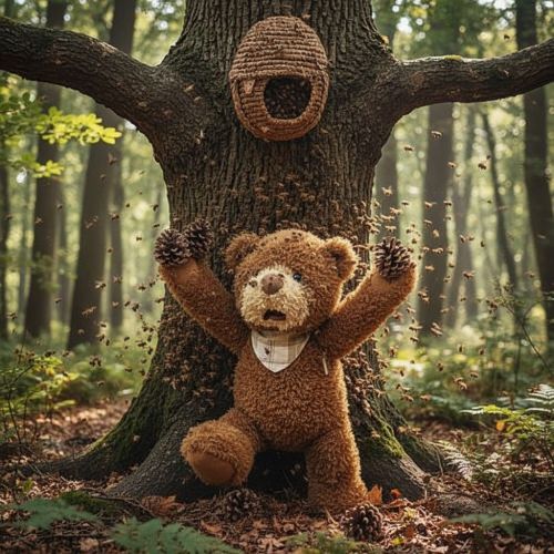 Der B&auml;r begann schlie&szlig;lich in einem Wutanfall wahllos mit Tannenzapfen um sich zu werfen.